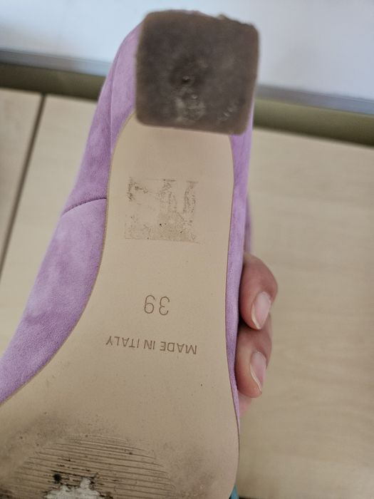 Liliowe fioletowe lawendowe czółenka buty Altramarea skórzane