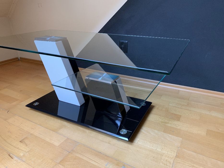 szklany Stolik kawowy biało-czarny