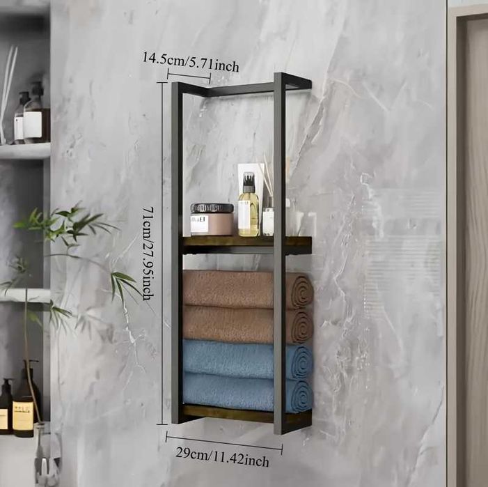 Wieszak na Ręczniki Półka Loft Regał do Łazienki Czarny