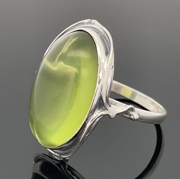 Pierścionek srebro bursztyn zielony +certyfikat