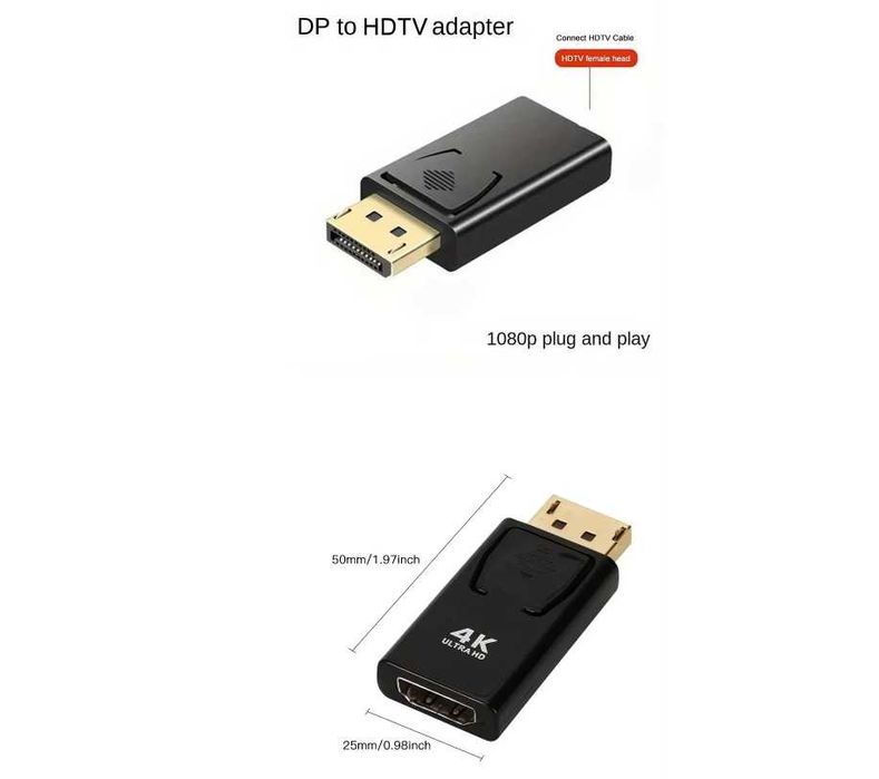 Adapter przejściówka z DisplayPort na HDMI Obsługa 4K 30Hz Plug & Play