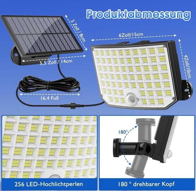 Holofote Luz  Solar exterior 256 LED Sensor Movimento IP65