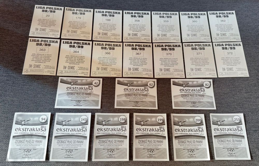 Liga Polska 98/99 + Ekstraklasa 2011 naklejki PANINI zestaw 23 sztuk