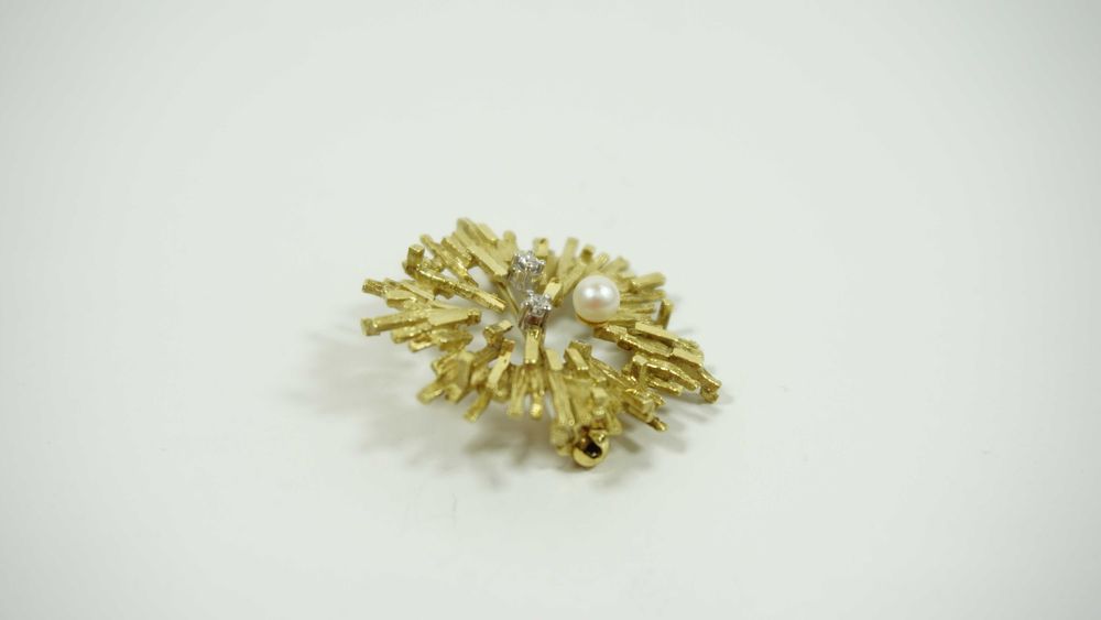 Złota BROSZKA z BRYLANTAMI i PERŁĄ 7,75g 14K - DŁ   [005724]