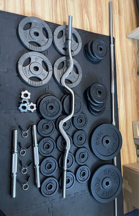 Zestaw obciążenia żeliwnego 80kg+gryfy. Więcej zdjęć Priv