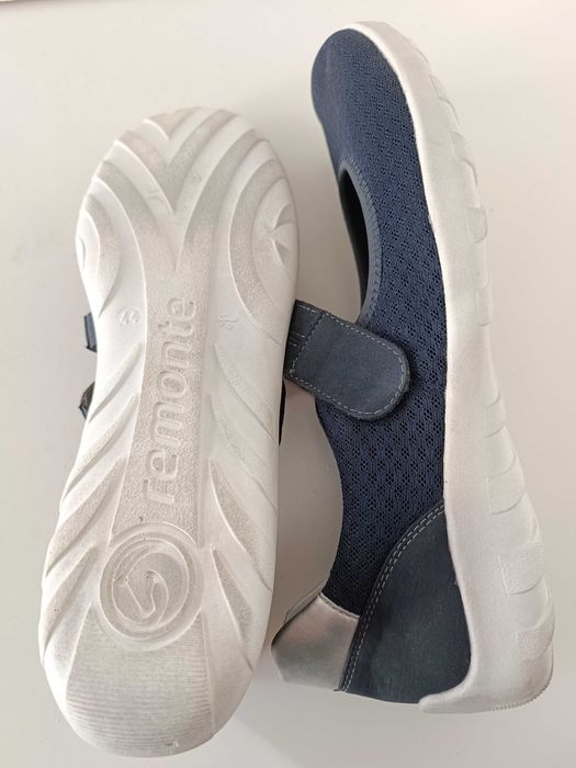 р 43-44 28,5 см сині жіночі шкіряні туфлі мокасини на липучках Remonte