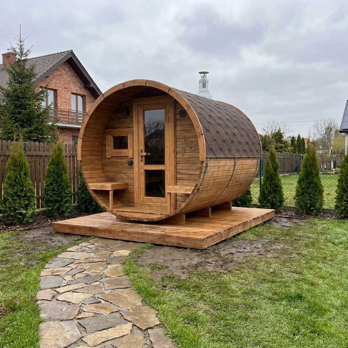Sauna Ogrodowa | ELLIPSE | OD RĘKI | Z GANKIEM POD DACHEM