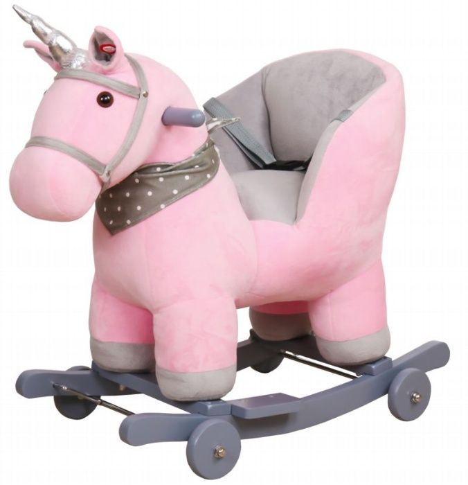 Konik koń jednorożec na biegunach+ kółka dźwięki różowy