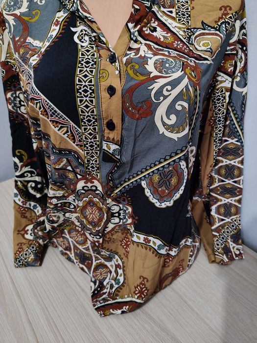 wiskozowa bluzka w stylu Boho, regulacja rękawa, rozmiar M
