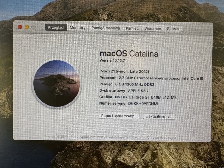 Komputer Apple iMac 13.1 21,5-inch, late 2012 uszkodzony ekran