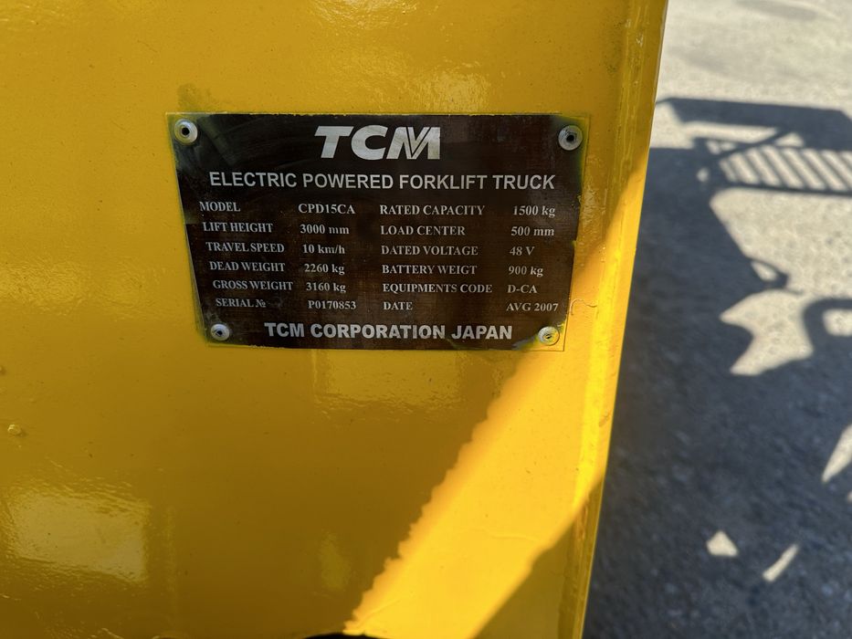 Электрический вилочный погрузчик TCM fb 15 мачта 3.0 м. Акб 480а/ч