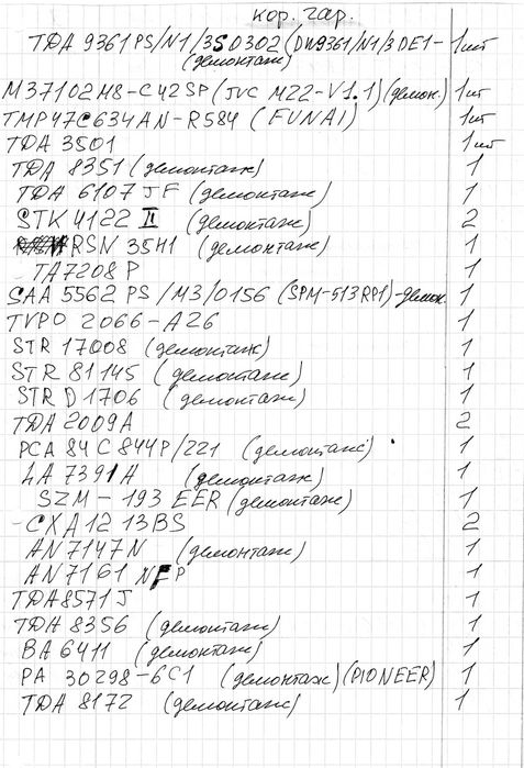 Набор радиодеталей к кинескопным телевизорам и радиоаппаратуре
