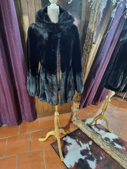 Casaco vison capuz preto promoção