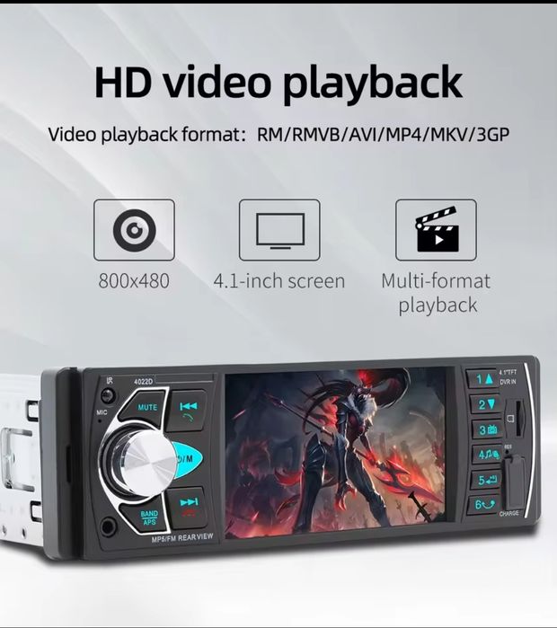 Автомагнітола 1DIN 4.1" Bluetooth MP5 4022D | USB AUX TF Камера заднього виду