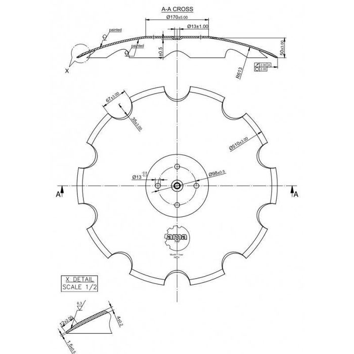 Talerz do agregatu talerzowego zębaty 510mm 4-otw Kockerling 910964
