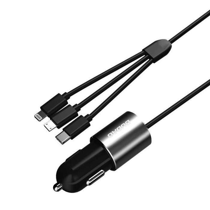 ładowarka samochodowa USB 3,4A kabel Lightning / USB Typ C / micro USB