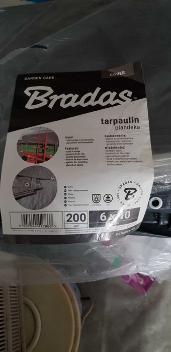 Plandeka 6 x 10m, 200g wzmacniana marki BRADAS kolor szary.