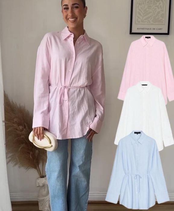 Лляна сорочка з поясом Zara рубашка