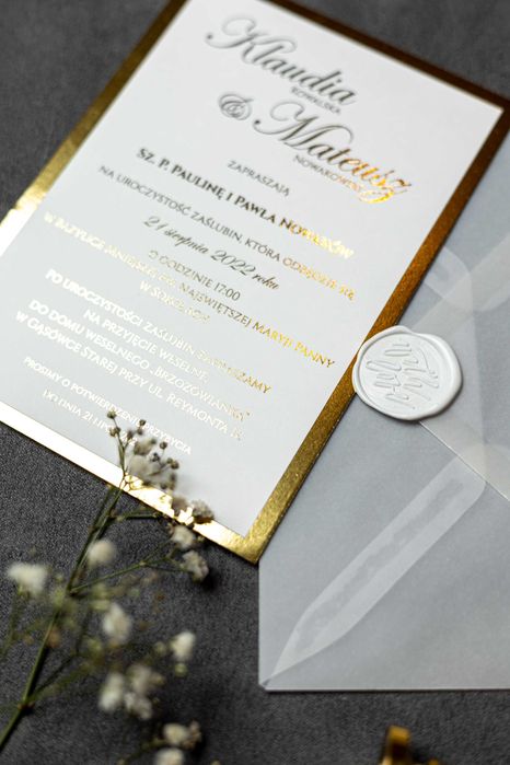 Zaproszenia ślubne GLAMOUR beauty glam z kopertą z kalki