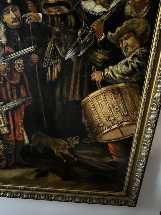 Stara kopia olej na płótnie Rembrandt Straż Nocna duży format