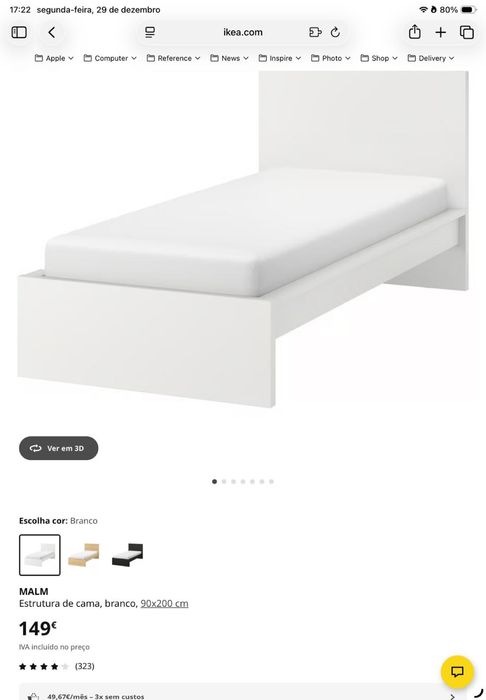 Cama Malm Ikea solteiro 2mx90cm com  estrado