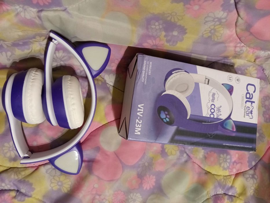 Słuchawki Cat Ear VIV-23M LED Bluetooth uszy kota fioletowe
