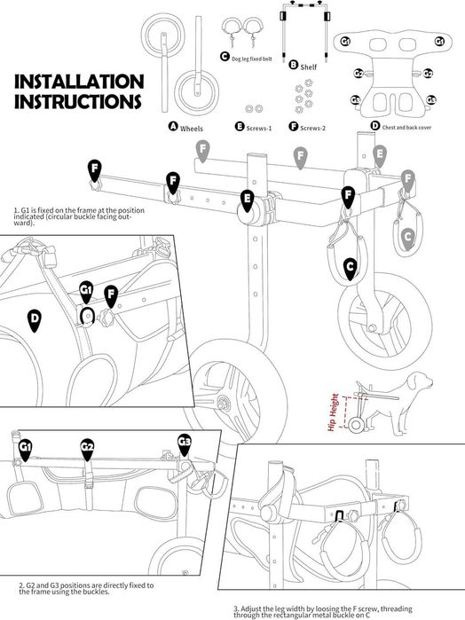 Cadeira de rodas dobrável para cão médio/grande – Tamanho L