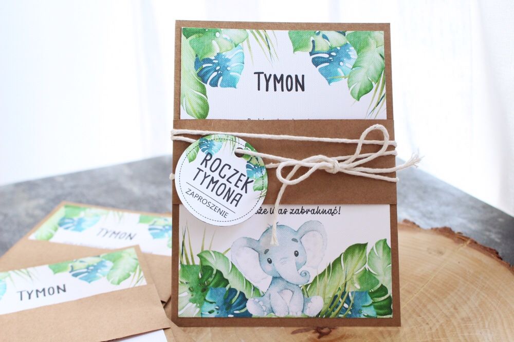 Zaproszenie zaproszenia na urodziny urodzinowe jungle słonik chłopca