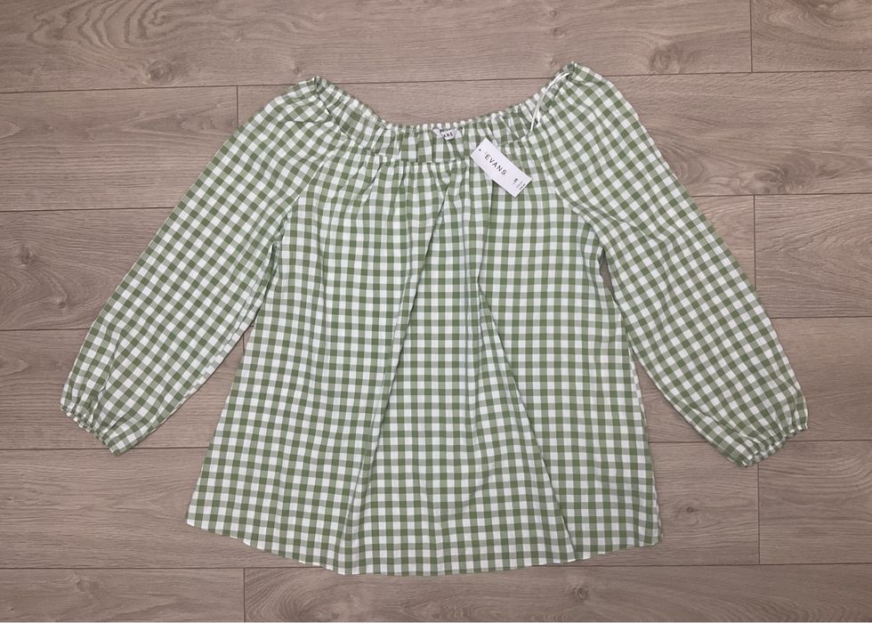 Evans nowa bluzka 7XL 54 cienka zwiewna lekka zielona w kratkę luźna