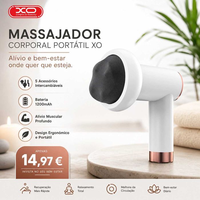 Massajador Corporal Portátil C/ 5 Acessórios 5W 1200Mah Xo