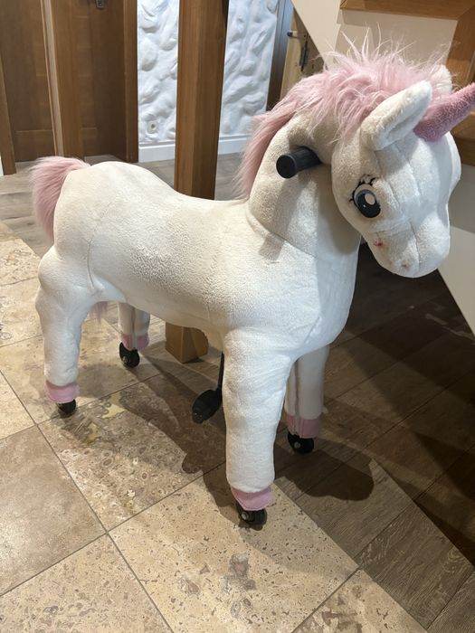 Biały Kon Na Kółkach do jezdzenia do 50 kg dla Dzieci Jednorożec