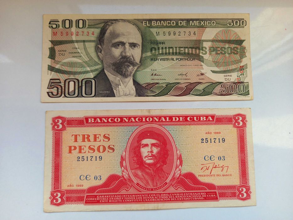 Banknot banknoty 3 Pesos Kuba 500 Pesos Mexico 2 szt.