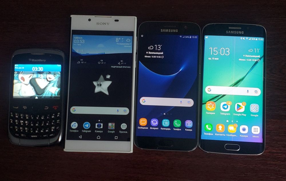 Продам лот телефон Blackberry 9300, samsung s6 edge, samsung s7, soni L1.