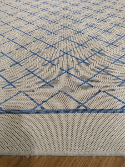 Tapete de Sala/Quarto Geométrico Moderno (160x240) - Azul e Bege - Como Novo