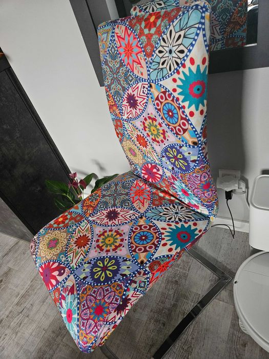 Pokrowce na krzesła wzór folklor kolorowe 4 szt uniwersalne
