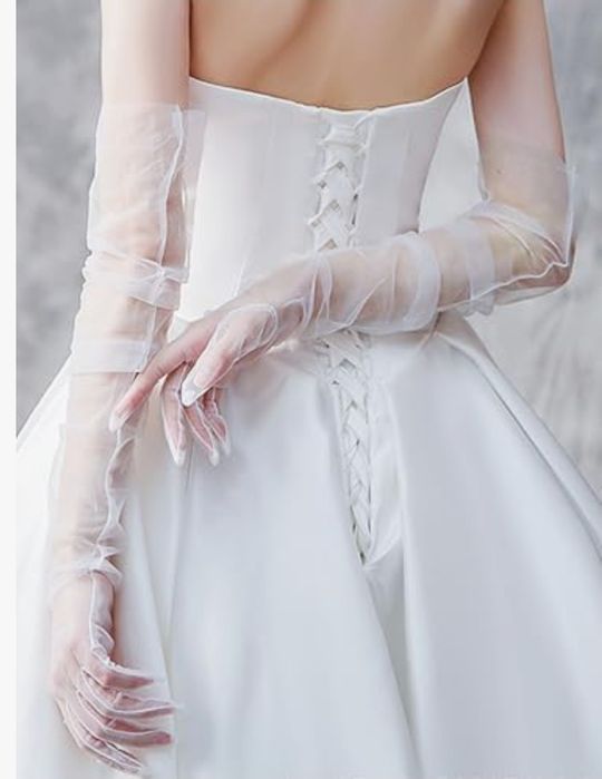 Rekawiczki ślubne długie tiulowe za łokieć