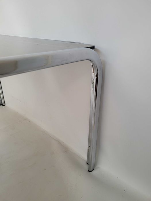 bauhaus stolik chromowany dymione szkło 83x83x46 vintage lata 70 masywny