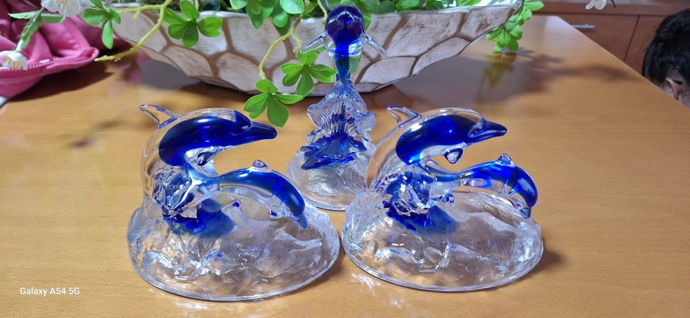 3 peças golfinhos em vidro