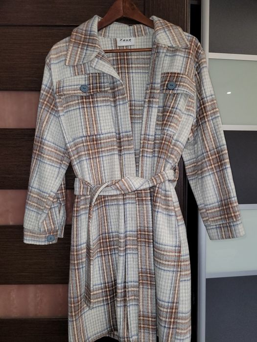Płaszcz w kratkę wiązany XANA r.S/M