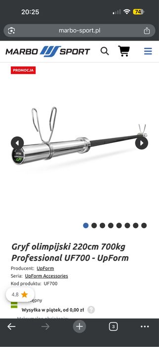 Gryf olimpisjki  220 cm 700kg UF700 20kg