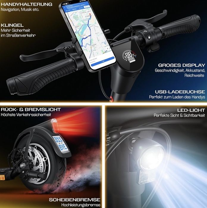 Hulajnoga elektryczna KESSER e-scooter 40 km 120 kg 20 km/h koła 10"