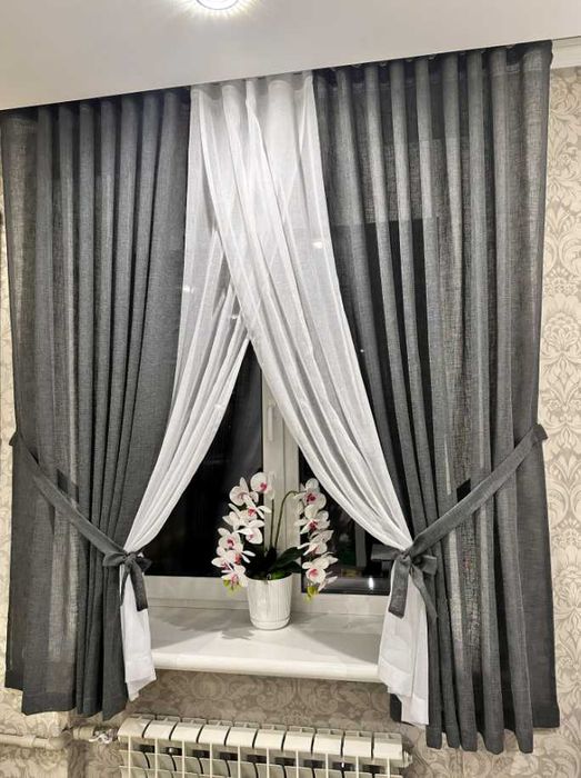 КОРОТКІ ТЮЛІ, фіранка, кухня штори льон