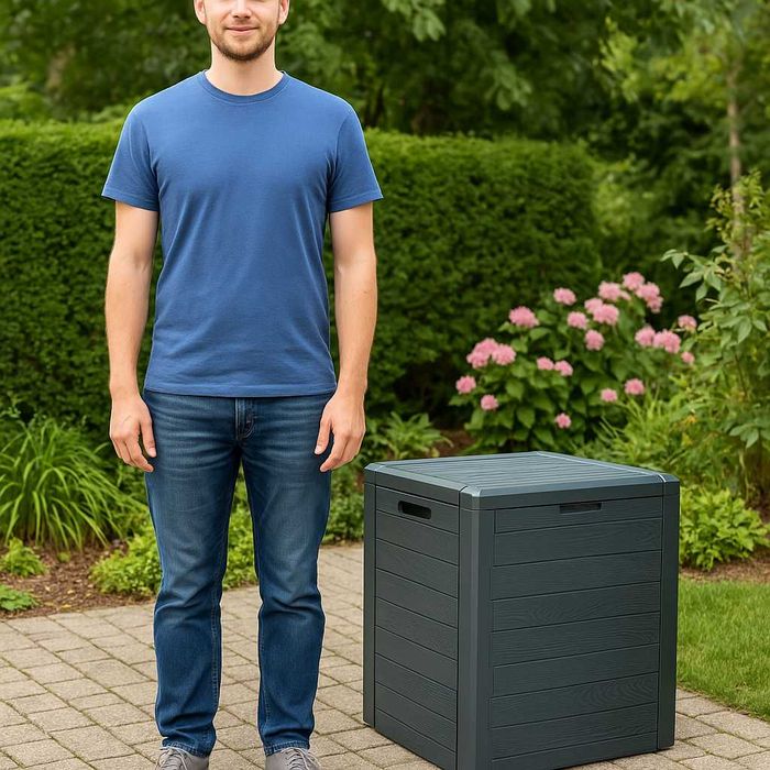 Pojemna solidna skrzynia ogrodowa 140L antracyt – balkon, taras, ogród