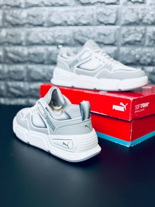 Чоловічі кросівки Puma Сірі літні легкі стильні шкіряні спортивні бігові кроссовки пума Летние спортивные кожаные стильные лёгкие кроссовки пума
