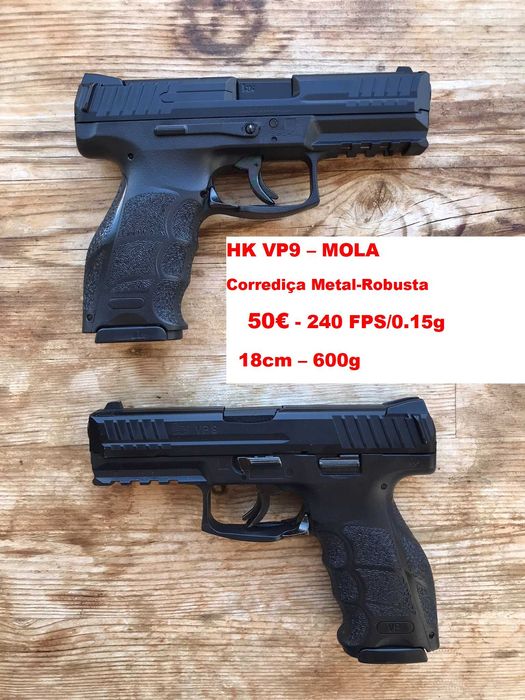 Pistola Airsoft de MOLA - SIG P226 - PPK - COLT 25 - M92 FS - HK VP9 - P99 NOVAS