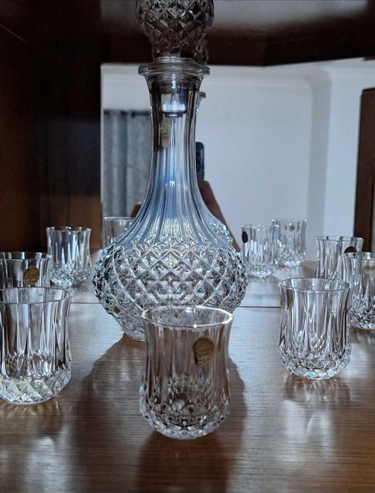 Lote Bar/Mesa Cristal Francês e Italiano — TUDO NOVO (Sem Uso)