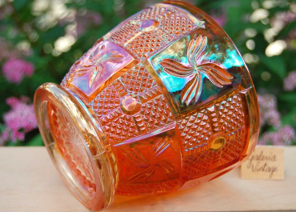 Art Deco, Huta Hortensja, bomboniera, szkło karnawałowe, iryzowane