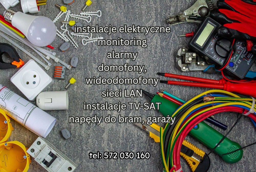 usługi elektryka, monitoring, alarmy, domofony, bramy, TV SAT