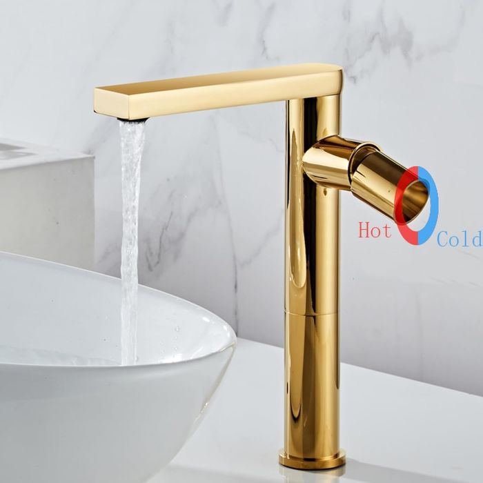 Kran Łazienkowy Mosiężny Złoty Połysk