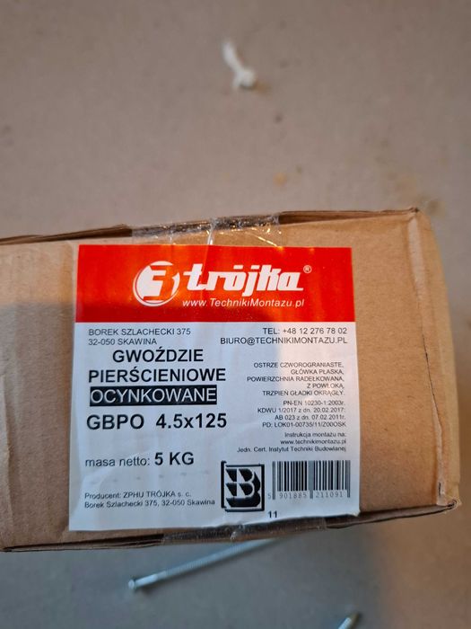 Gwoździe pierścieniowe ocynkowane 4.5 x 125 - 5KG